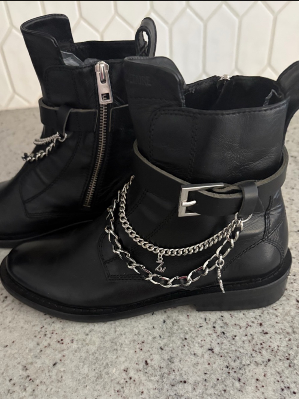 NWOT Zadig & Voltaire Black Leather Ankle Combat Moto Boots - Picture 4 of 8